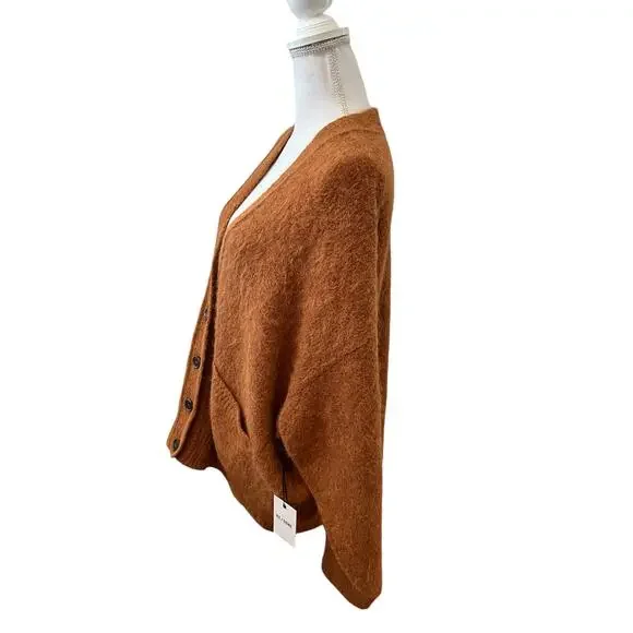 RE/DONE 90s V Neck Oversized Alpaca Cardigan Sweater Camel Shag M - Picture 6 of 10